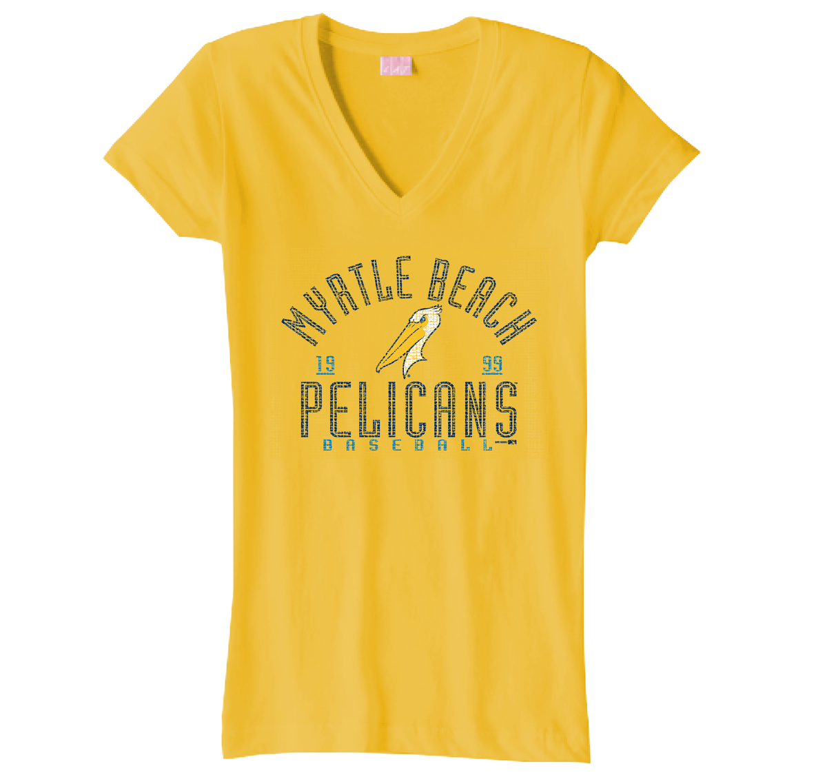 MYRTLE BEACH PELICANS BIMM RIDDER LADIES YELLOW SIMPLE V NECK TEE myrtle-beach-pelicans-bimm-ridder-ladies-yellow-simple-v-neck-tee