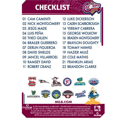 Myrtle Beach Pelicans Choice Sportscards 2025 Carolina League Top Prospects Set