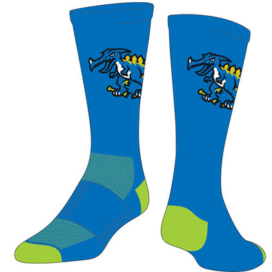 Myrtle Beach Pelicans Twin City Knitting Crew Neon Blue Pelisaurus Rex Sock