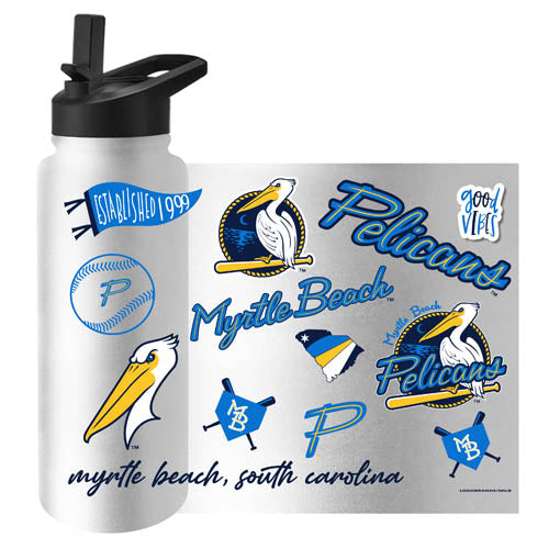 Myrtle Beach Pelicans Logo Brands 34oz Quencher Bottle