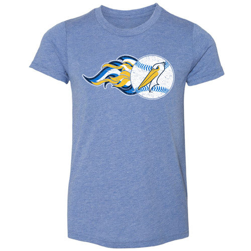 Myrtle Beach Pelicans 108Stitches Youth Light Blue Fireball Tee