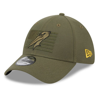 MYRTLE BEACH PELICANS NEW ERA FATIGUE GREEN 2023 ARMED FORCES 39THIRTY STRETCH FIT CAP