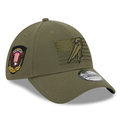 MYRTLE BEACH PELICANS NEW ERA 2023 ARMED FORCES 39THIRTY STRETCH FIT CAP
