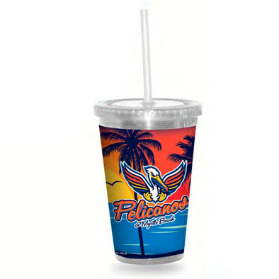 MYRTLE BEACH PELICANS RICO INDUSTRIES COPA FULLY SUBLIMATED 16oz ACRYLIC TUMBLER WITH STRAW