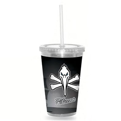 MYRTLE BEACH PELICANS RICO INDUSTRIES PIRATE FULLY SUBLIMATED 16OZ ACRYLIC TUMBLER WITH STRAW