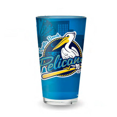 MYRTLE BEACH PELICANS RICO INDUSTRIES PRIMARY LOGO FULLY SUBLIMATED 16OZ PINT GLASS