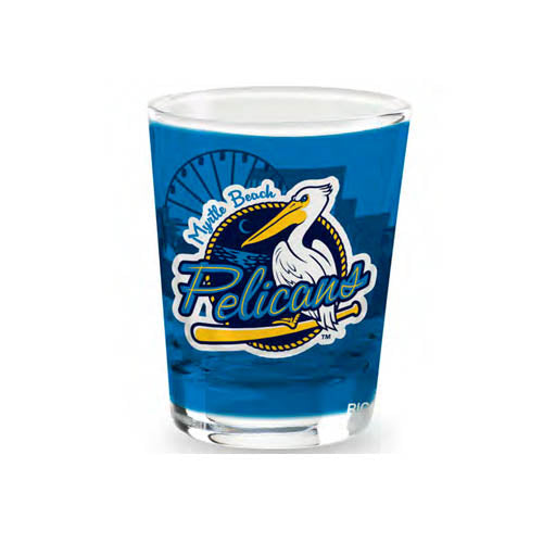 MYRTLE BEACH PELICANS RICO INDUSTRIES PRIMARY LOGO FULLY SUBLIMATED SHOT GLASS