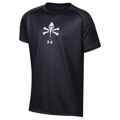 MYRTLE BEACH PELICANS UNDER ARMOUR YOUTH BLACK PIRATE LOGO TECH TEE